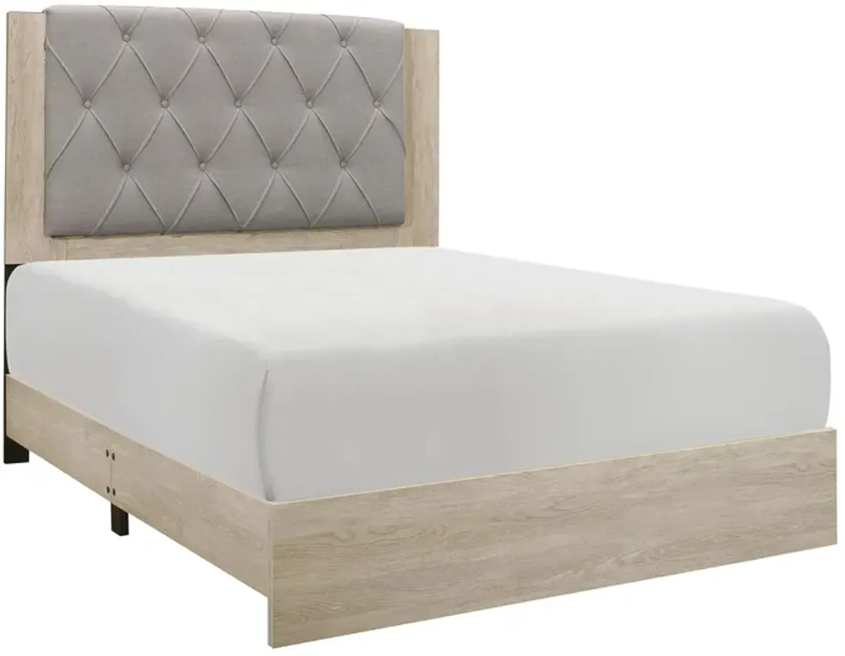 Karren Upholstered Panel Bed in Cream & Gray by Homelegance