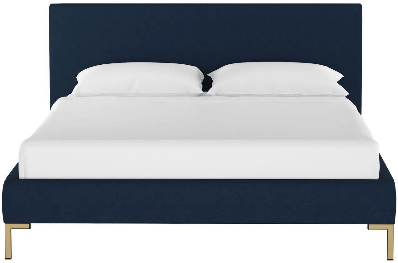 Malin Platform Bed in Linen Navy by Skyline