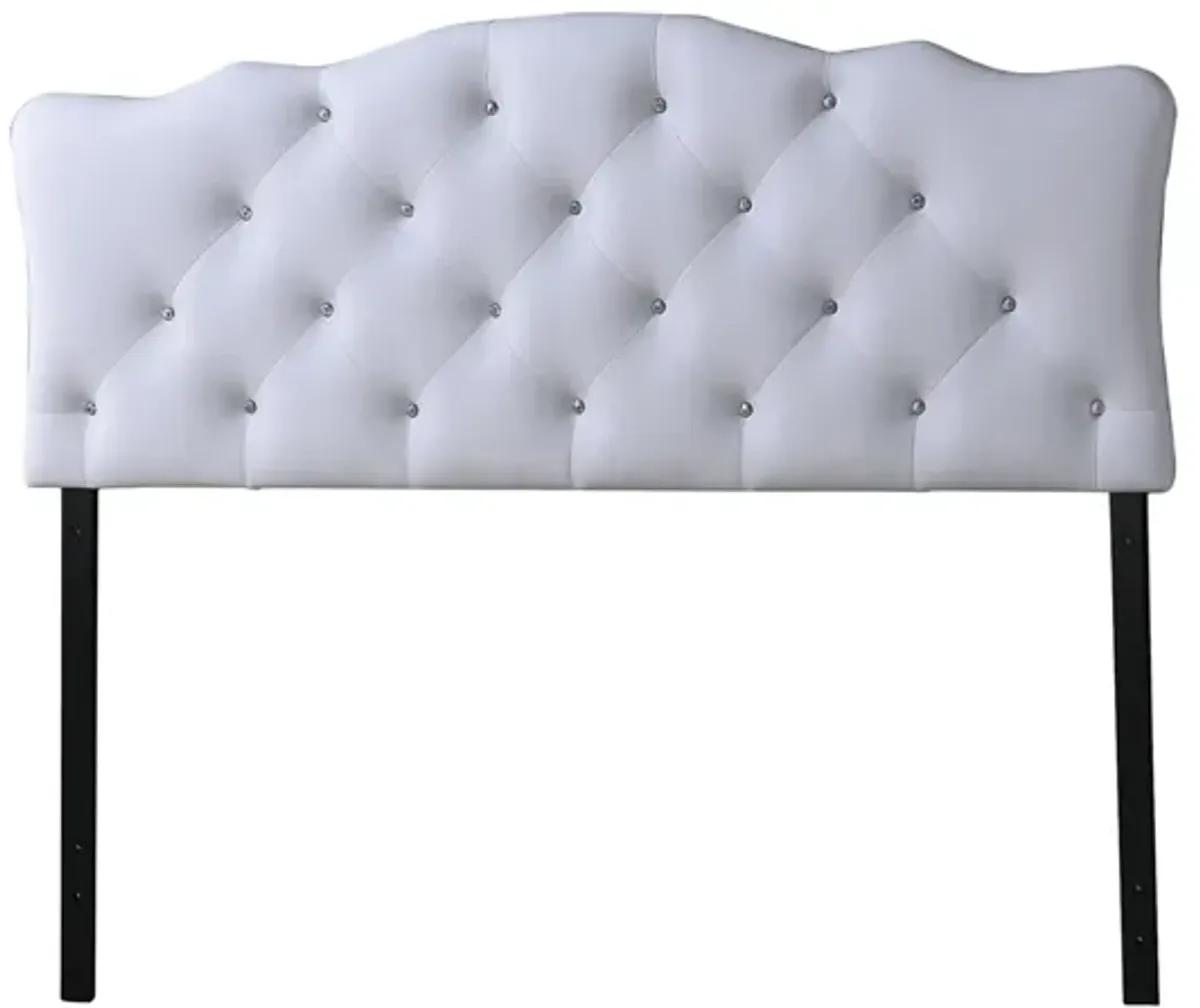 Rita Faux Leather Upholstered Button-tufted Scalloped Headboard in White by Wholesale Interiors