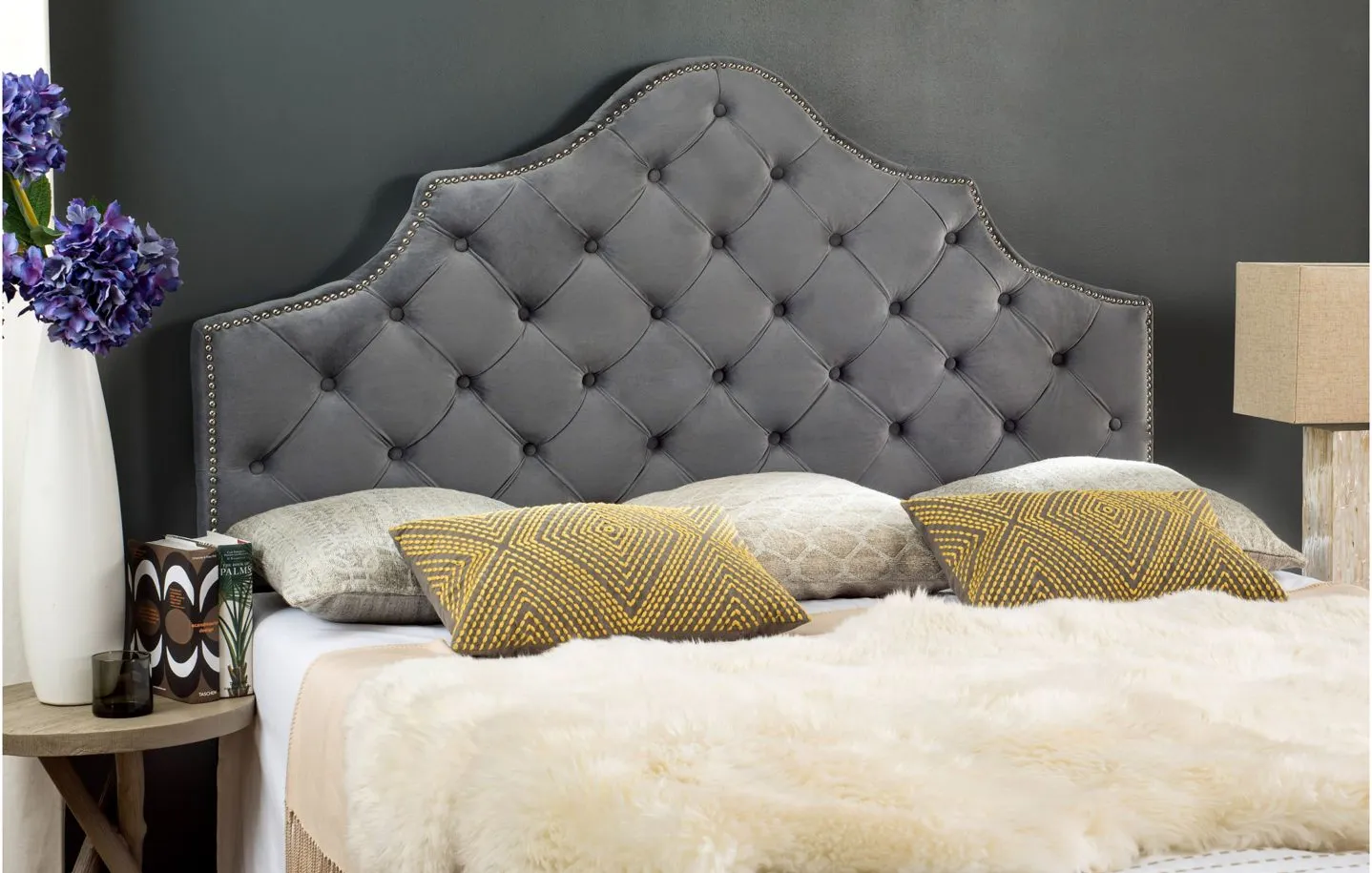 Arebelle Upholstered Headboard in Pewter by Safavieh