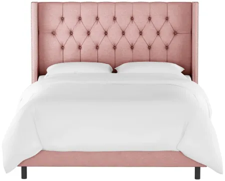 Cornelius Wingback Bed in Linen Blush by Skyline