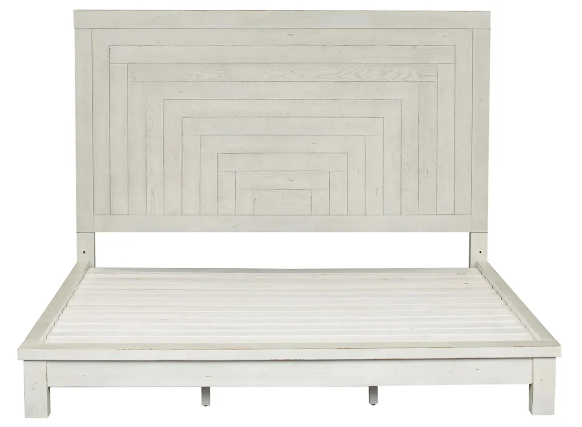 Marguerite Queen Platform Bed in Flea Market White with Heavy Distressing by Liberty Furniture