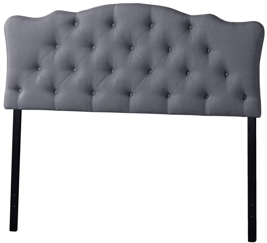Rita Fabric Upholstered Button-tufted Scalloped Headboard in Gray by Wholesale Interiors