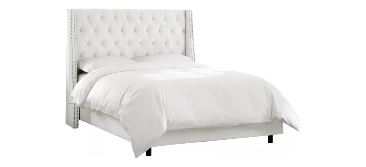 Sheridan Wingback Bed in Velvet White by Skyline