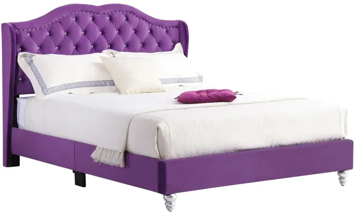 Joy Upholstered Panel Bed in Purple by Glory Furniture