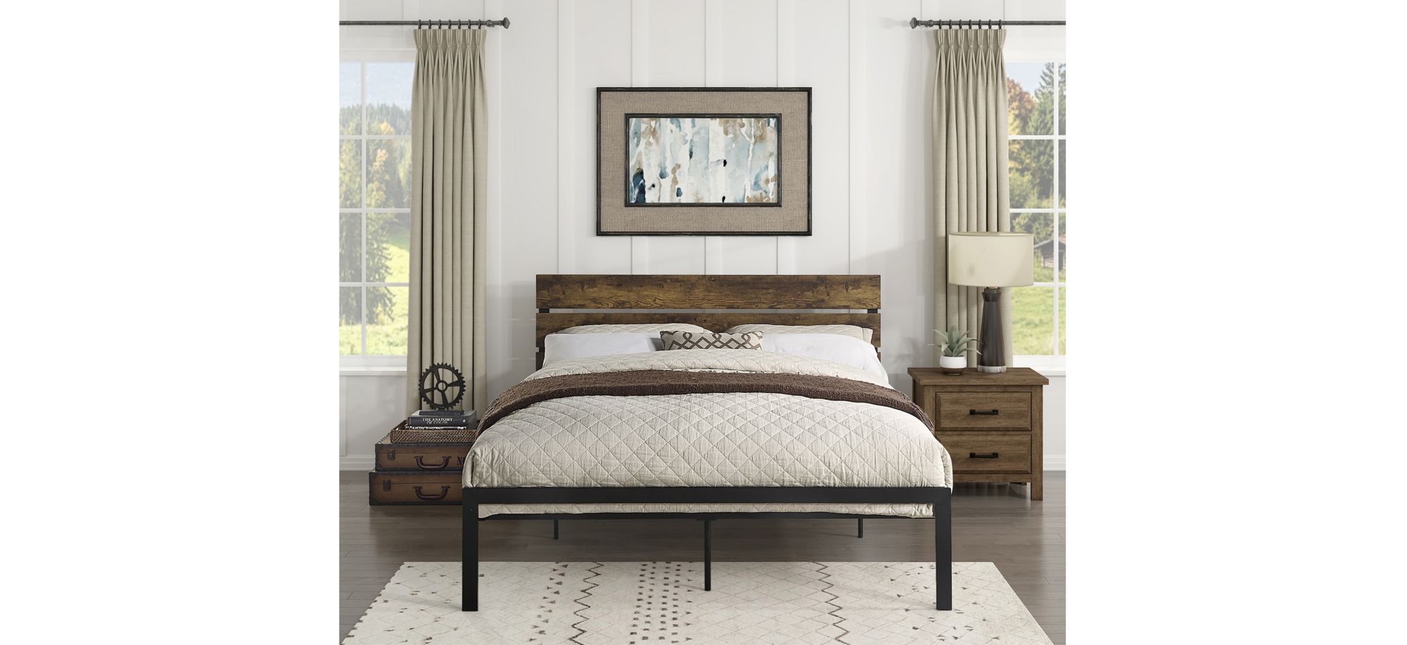 Raina Metal And Wood Platform Bed in Brown and Black by Homelegance