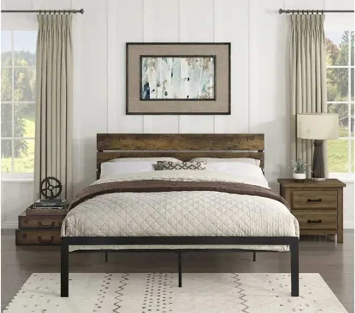 Raina Metal And Wood Platform Bed