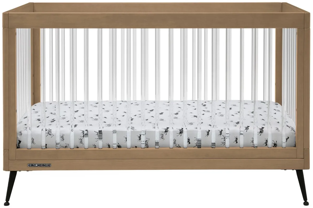 Sloane 4-in-1 Acrylic Convertible Crib By Delta Children in Acorn/Matte Black by Delta Children