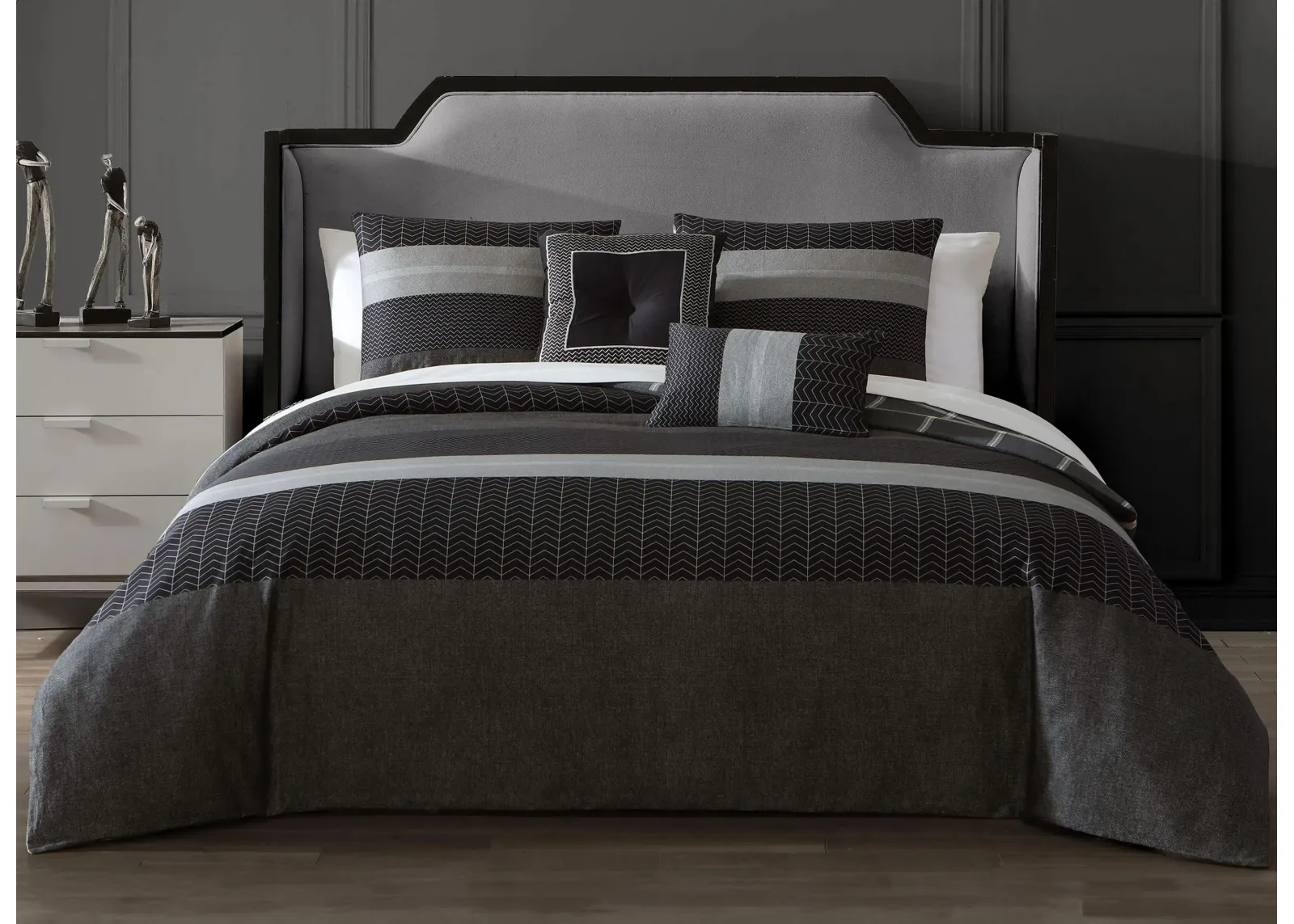 Bebejan Kyle Black 5-pc. Reversible Comforter Set in black and grey by Bebejan Bedding