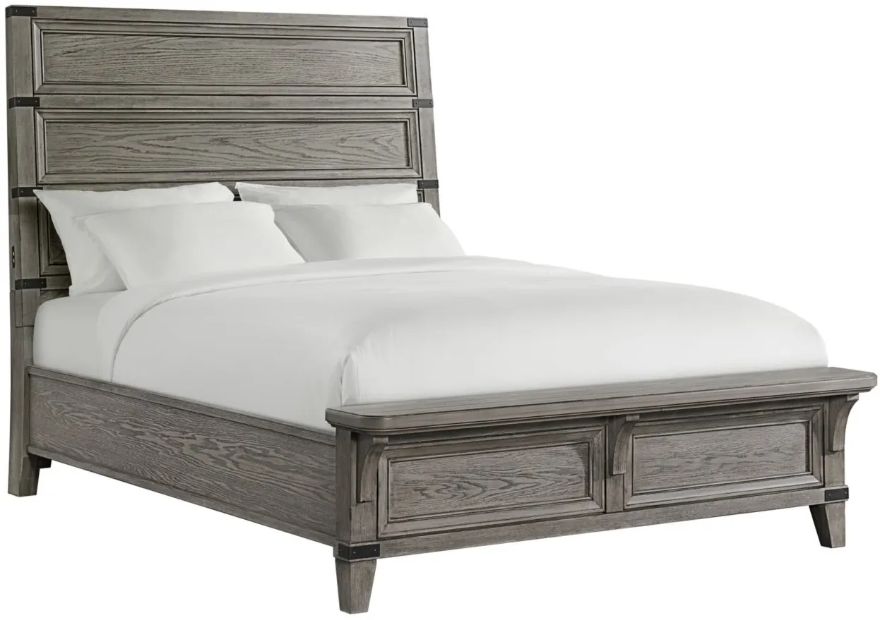 Forge Queen Panel Bed w/ Footboard Bench in Steel Gray Finish by Intercon