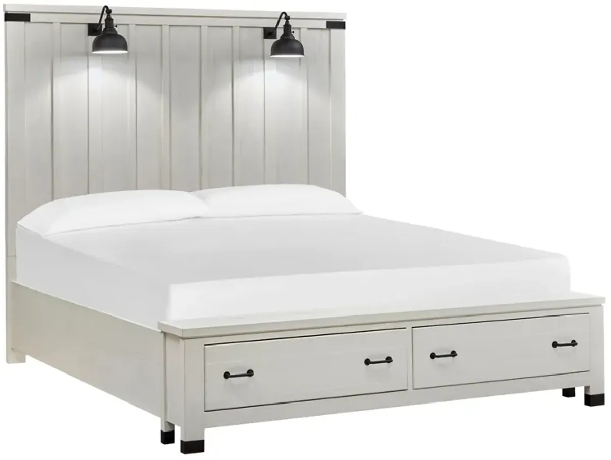 Harper Springs Panel Storage Bed with Lighting in Silo White by Magnussen Home