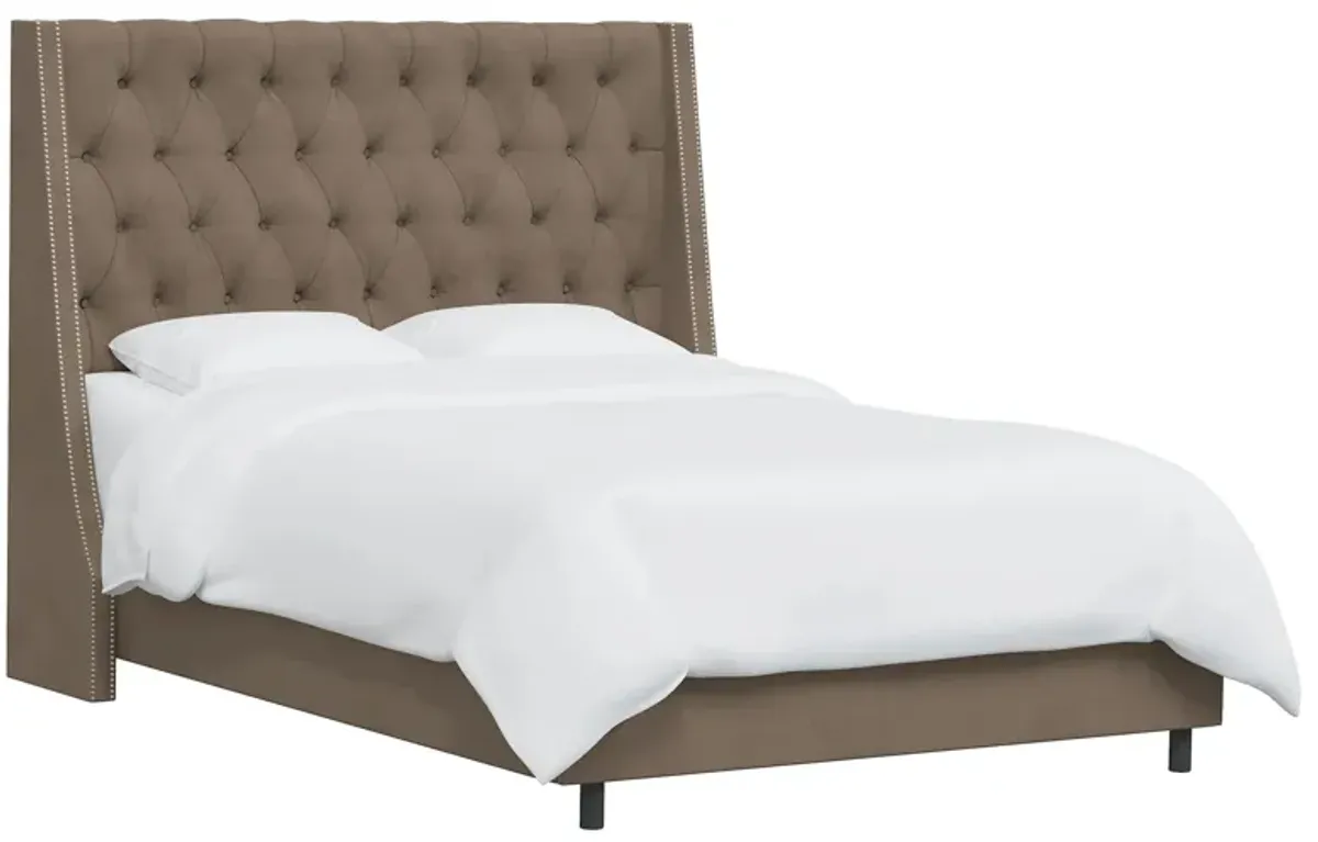 Sheridan Wingback Bed in Velvet Cocoa by Skyline