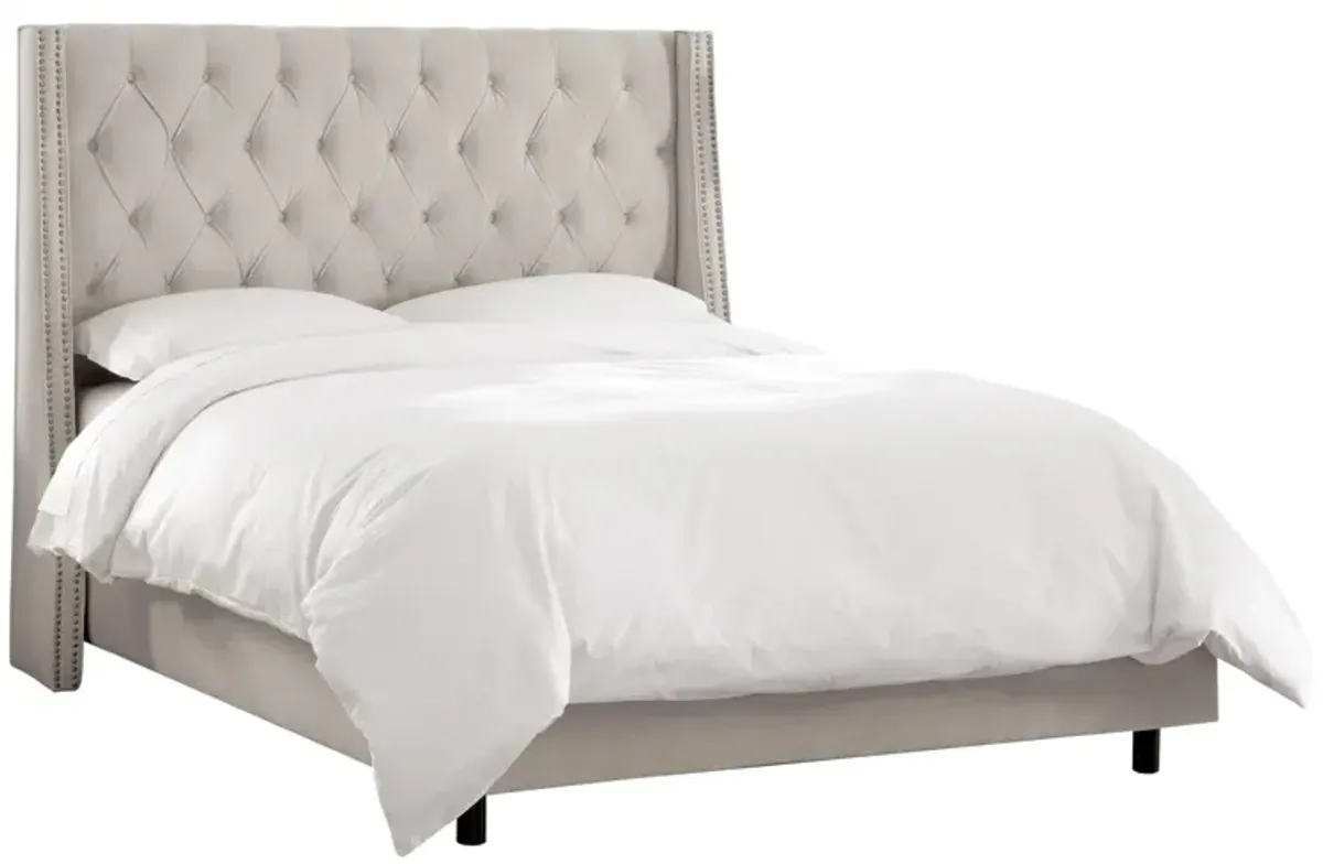 Sheridan Wingback Bed in Velvet Light Gray by Skyline