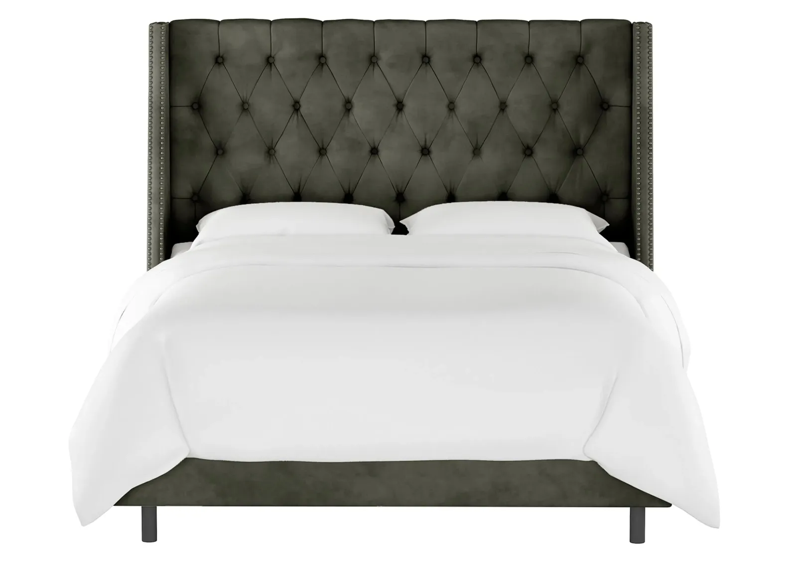 Sheridan Wingback Bed in Velvet Pewter by Skyline