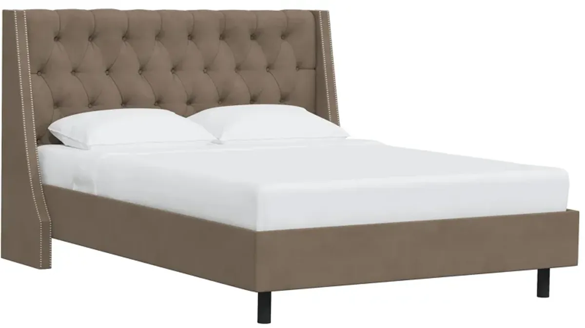 Sheridan Wingback Platform Bed in Velvet Cocoa by Skyline