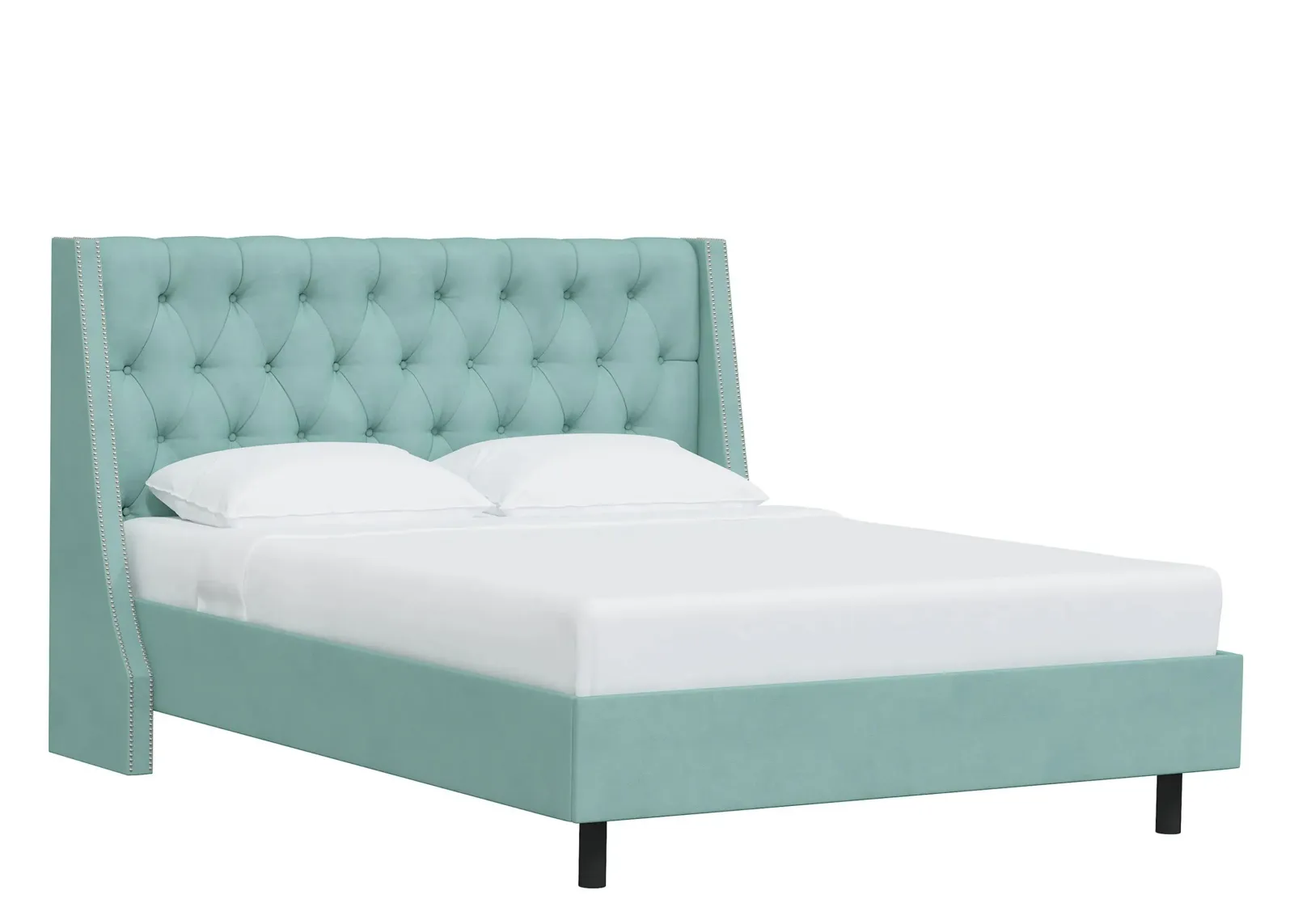 Sheridan Wingback Platform Bed in Velvet Caribbean by Skyline