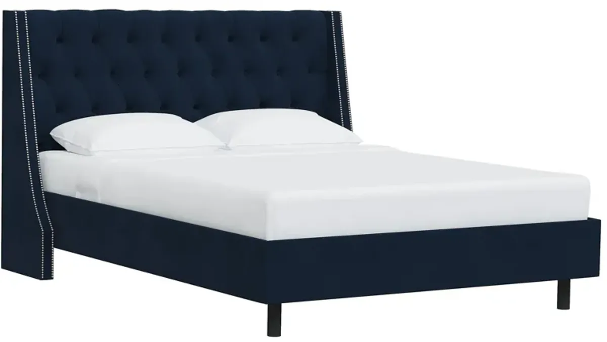 Sheridan Wingback Platform Bed in Velvet Ink by Skyline