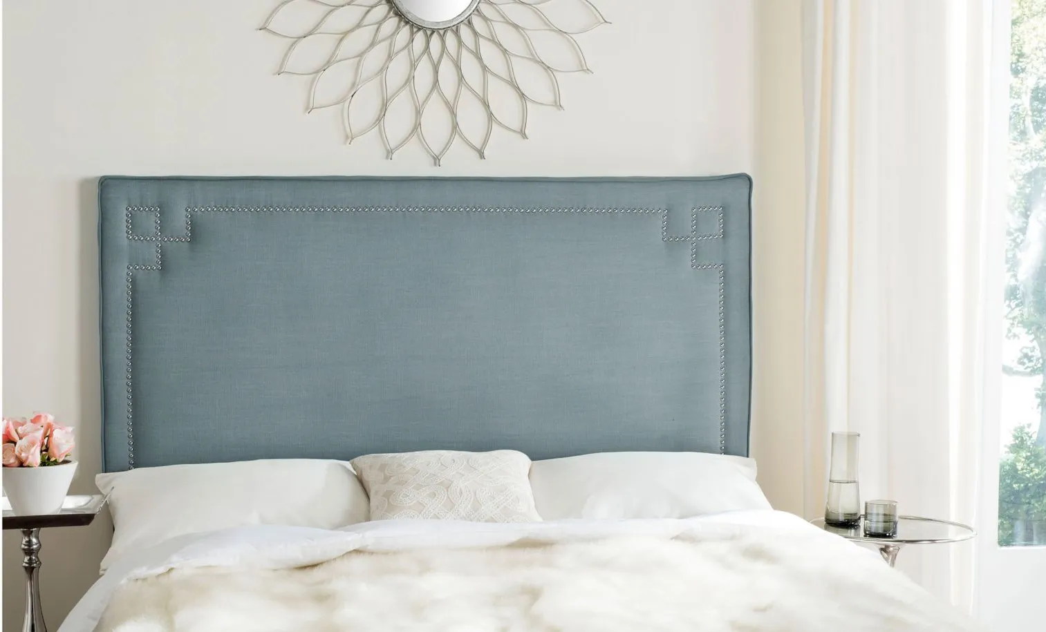 Remington Upholstered Headboard in Sky Blue by Safavieh