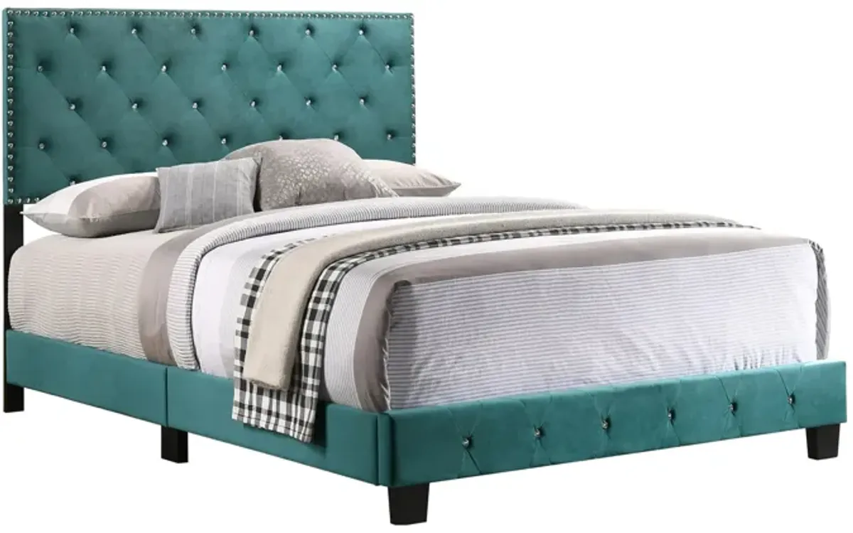 Suffolk Upholstered Panel Bed in Green by Glory Furniture