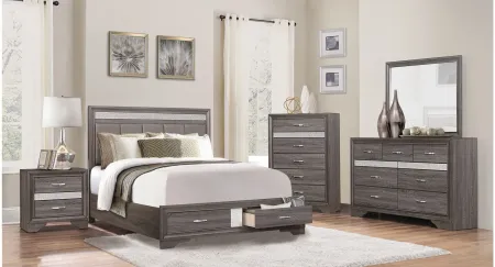 Griggs Upholstered Storage Bed in Two-Tone Finish (Gray and Silver Glitter) by Homelegance