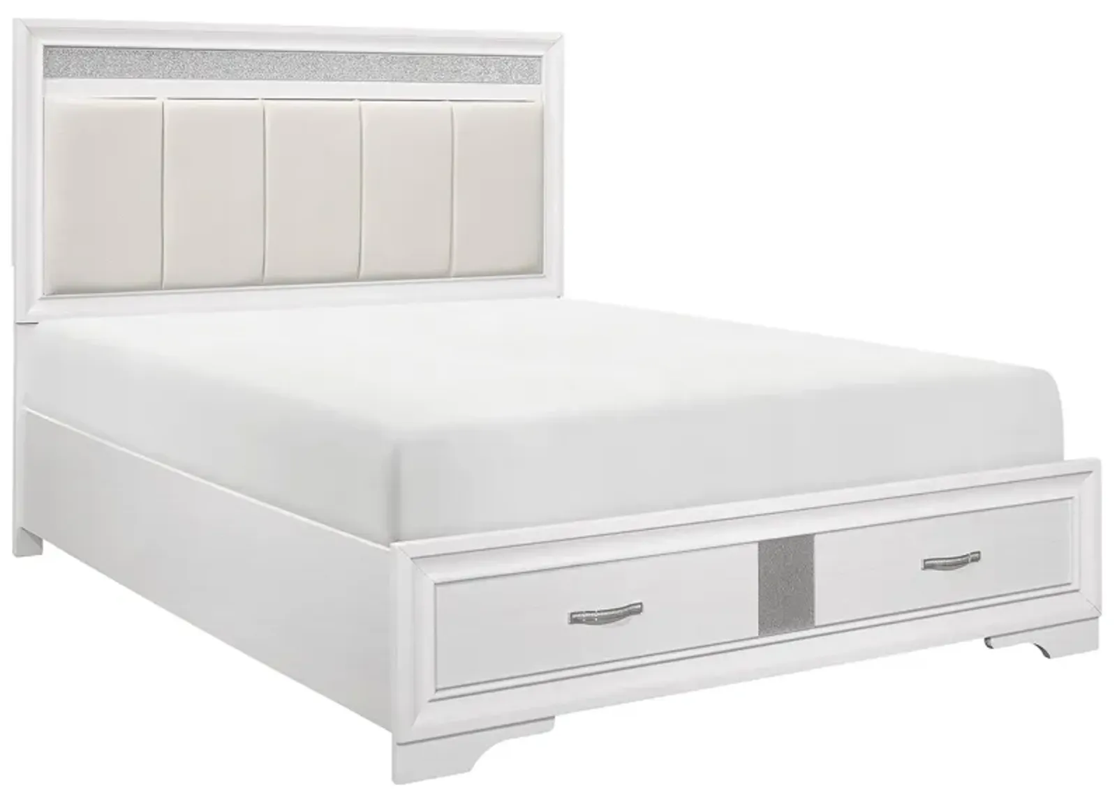 Griggs Upholstered Storage Bed in Two-Tone Finish: (White and Silver Glitter) by Homelegance