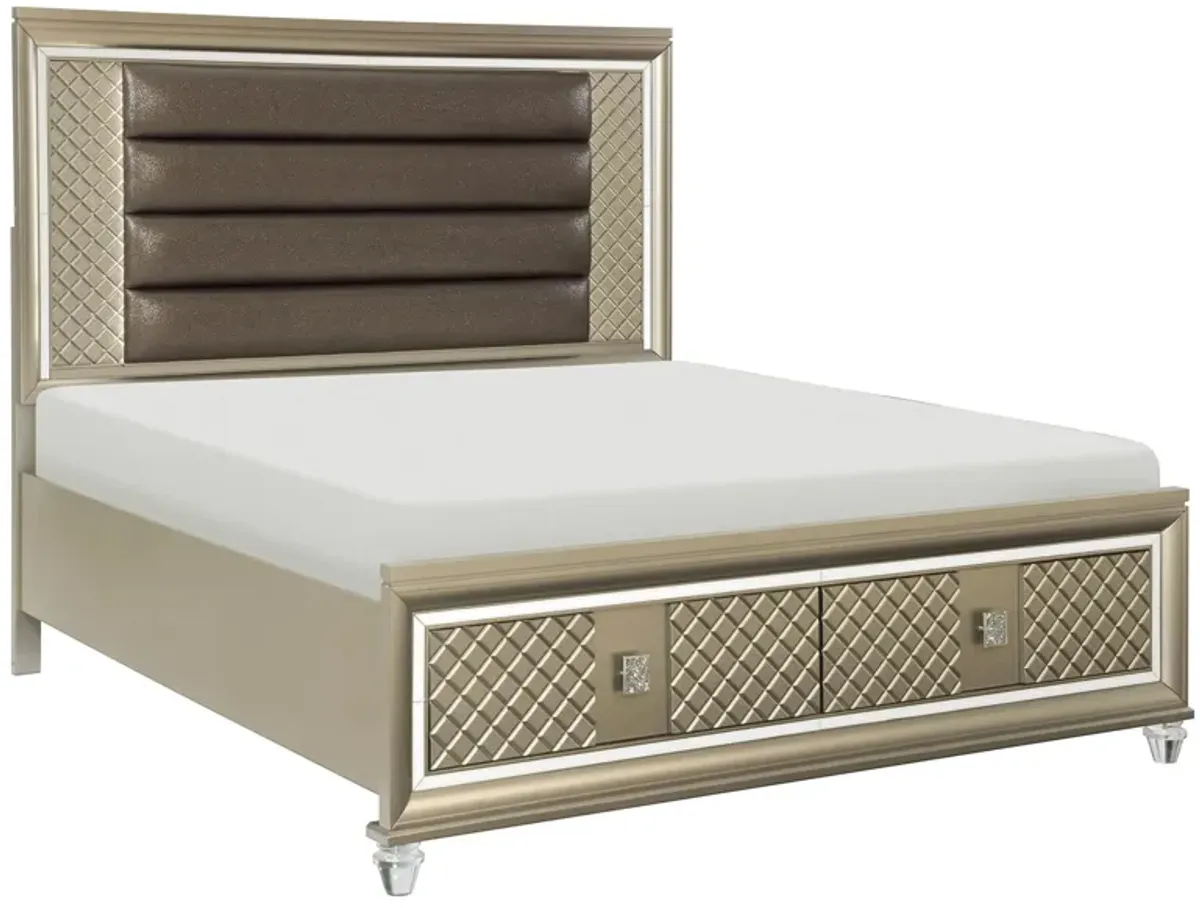 Basseri Platform Storage Bed W/ Led Lighting in Champagne Metallic by Homelegance