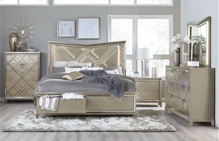 Cordlia Platform Storage Bed with LED Lighting in Champagne Metallic by Homelegance