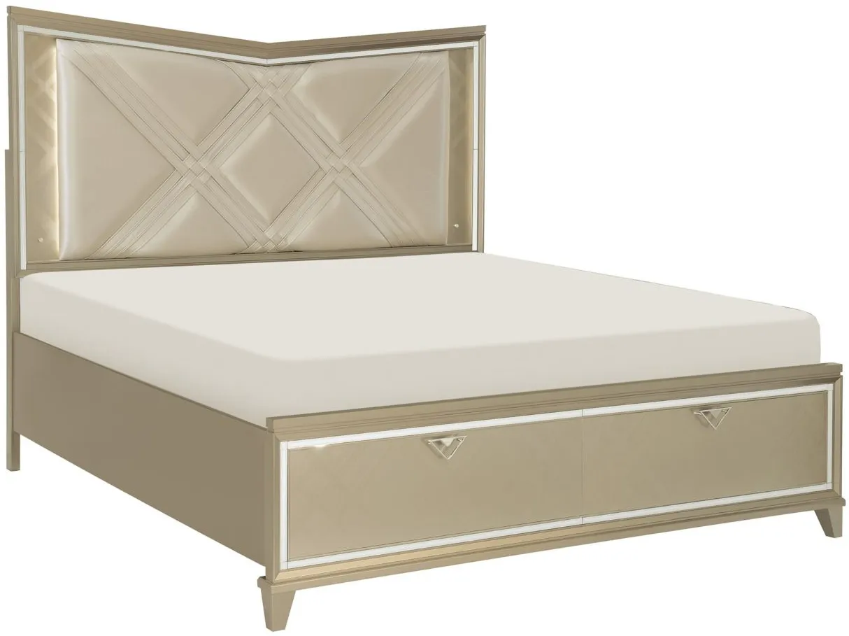 Cordlia Platform Storage Bed With Led Lighting in Champagne Metallic by Homelegance