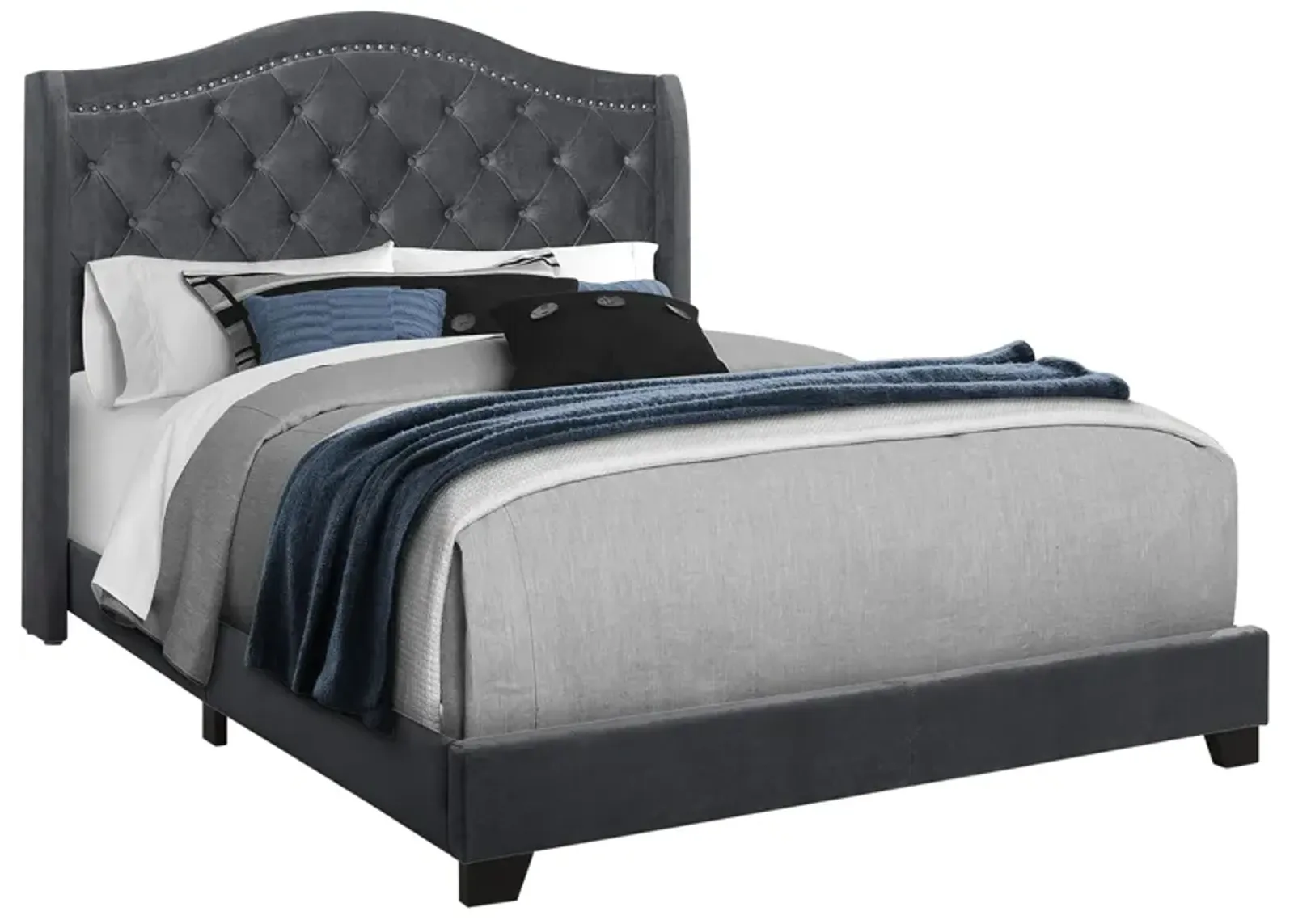 Chauncy Upholstered Bed in Dark Grey by Monarch Specialties