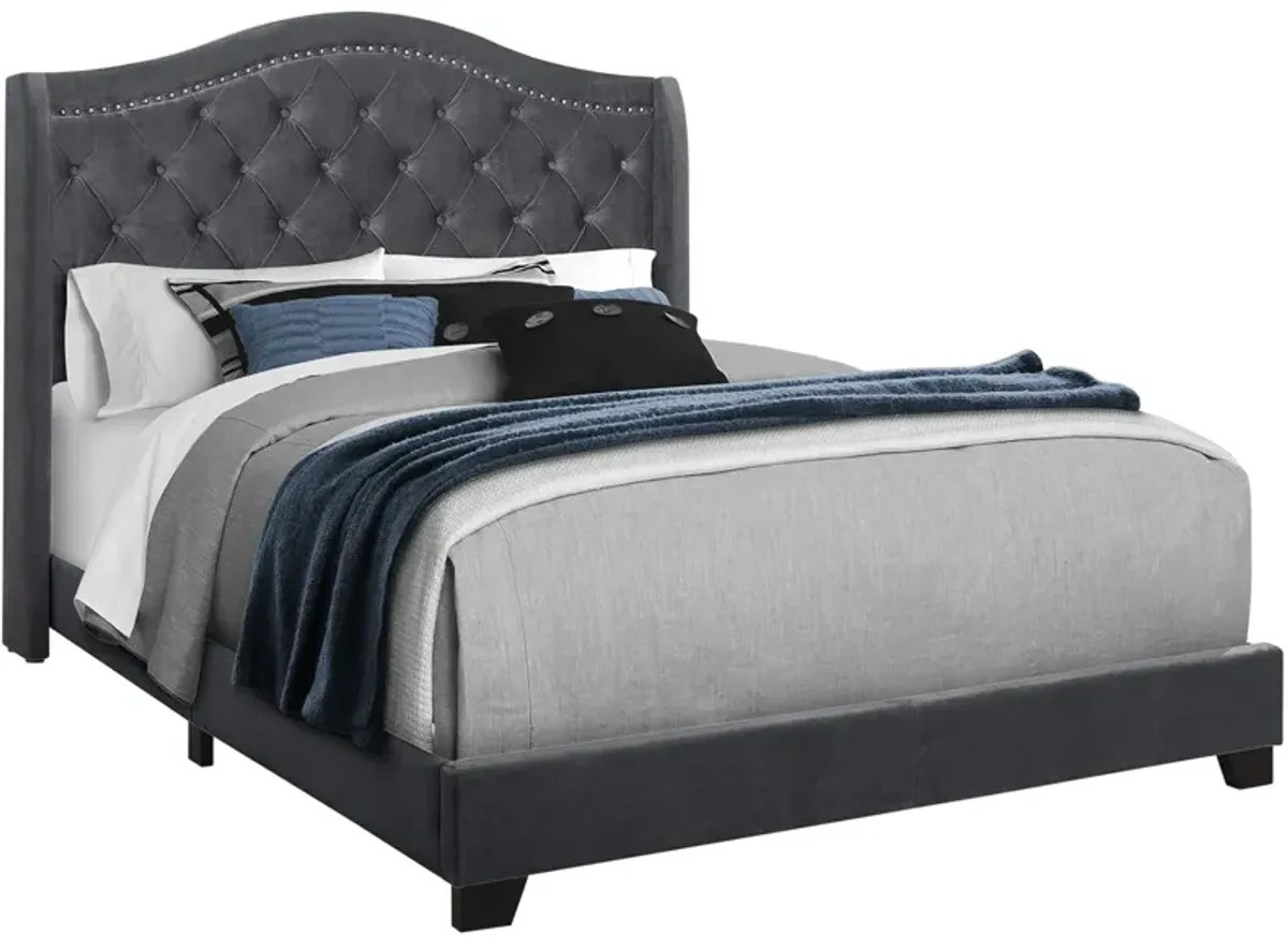 Chauncy Upholstered Bed in Dark Grey by Monarch Specialties