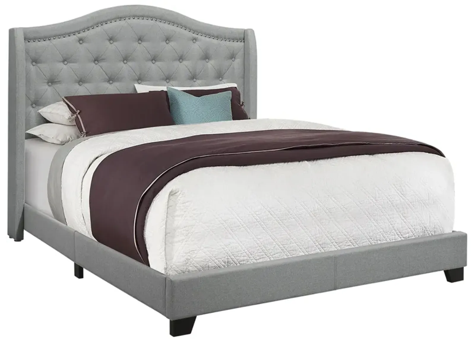 Chauncy Upholstered Bed in Grey by Monarch Specialties