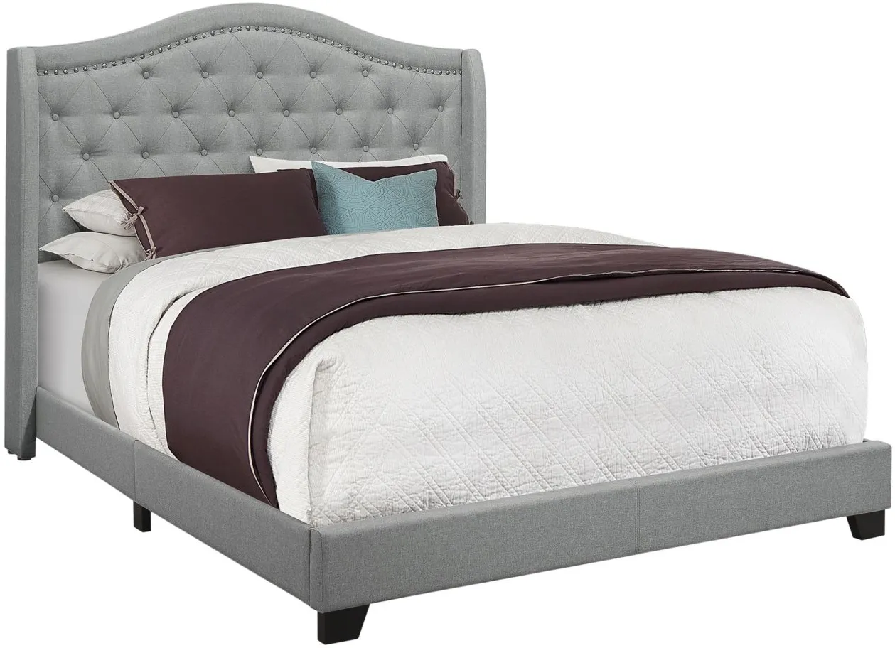 Chauncy Upholstered Bed in Grey by Monarch Specialties