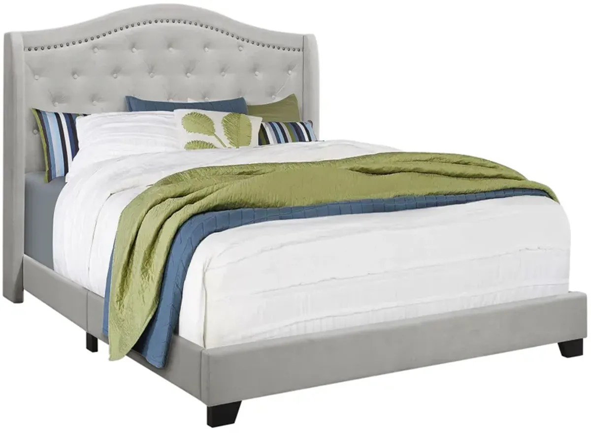 Chauncy Upholstered Bed in Light Grey by Monarch Specialties