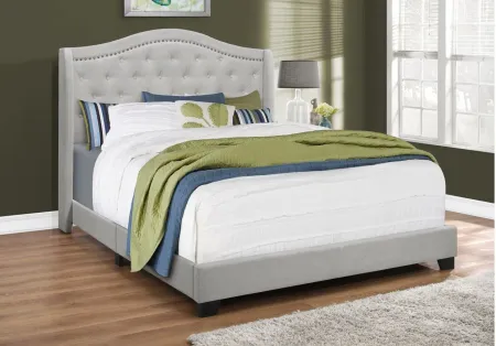 Chauncy Upholstered Bed in Light Grey by Monarch Specialties