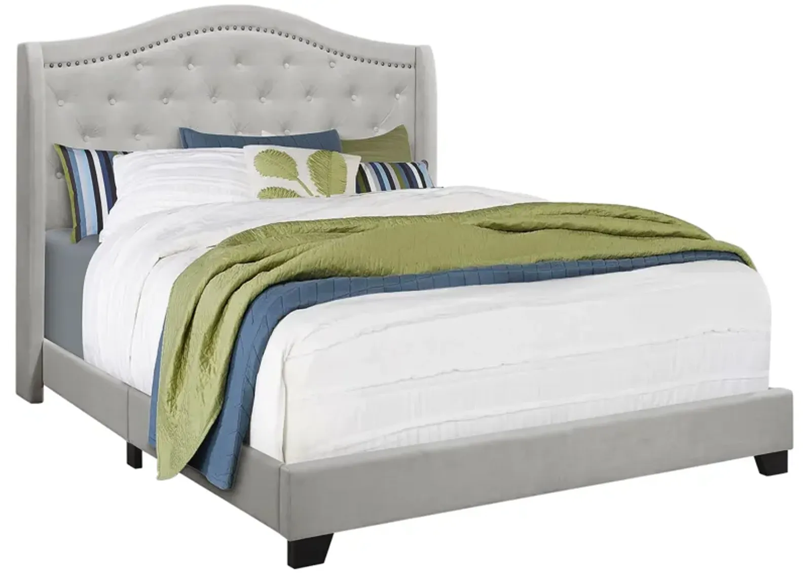 Chauncy Upholstered Bed in Light Grey by Monarch Specialties