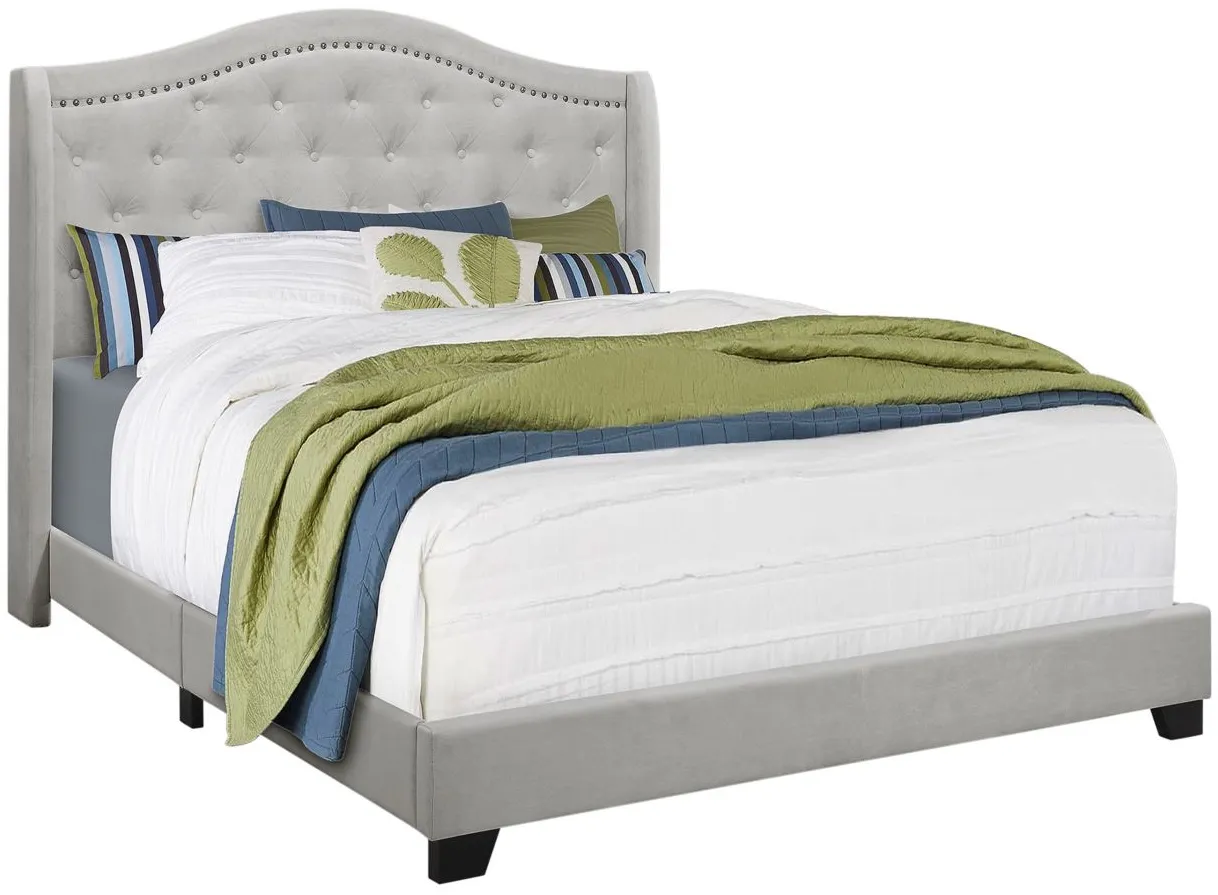 Chauncy Upholstered Bed in Light Grey by Monarch Specialties