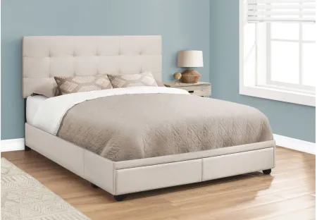 Clint Upholstered Platform Storage Bed in Beige by Monarch Specialties