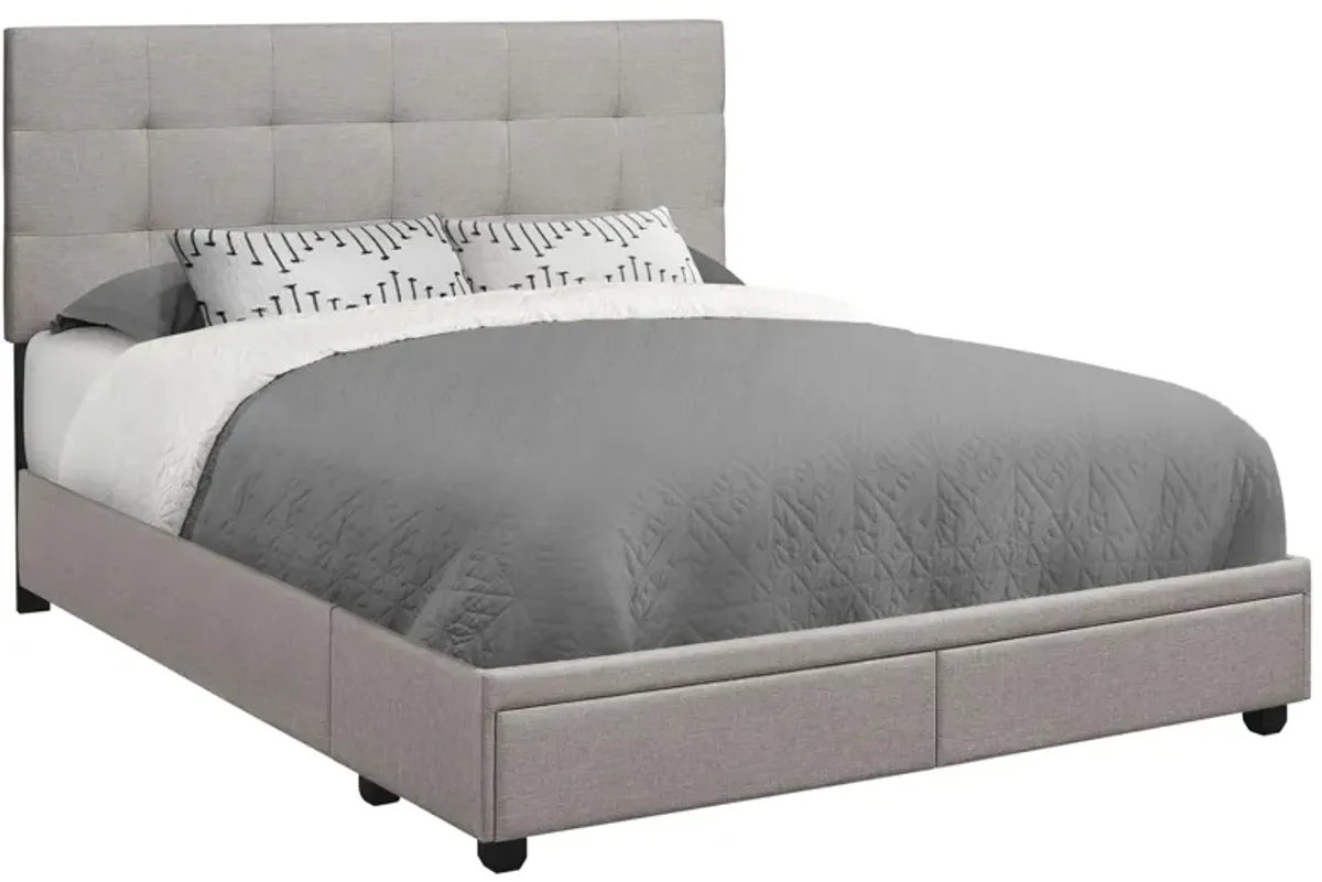 Clint Upholstered Platform Storage Bed in Grey by Monarch Specialties