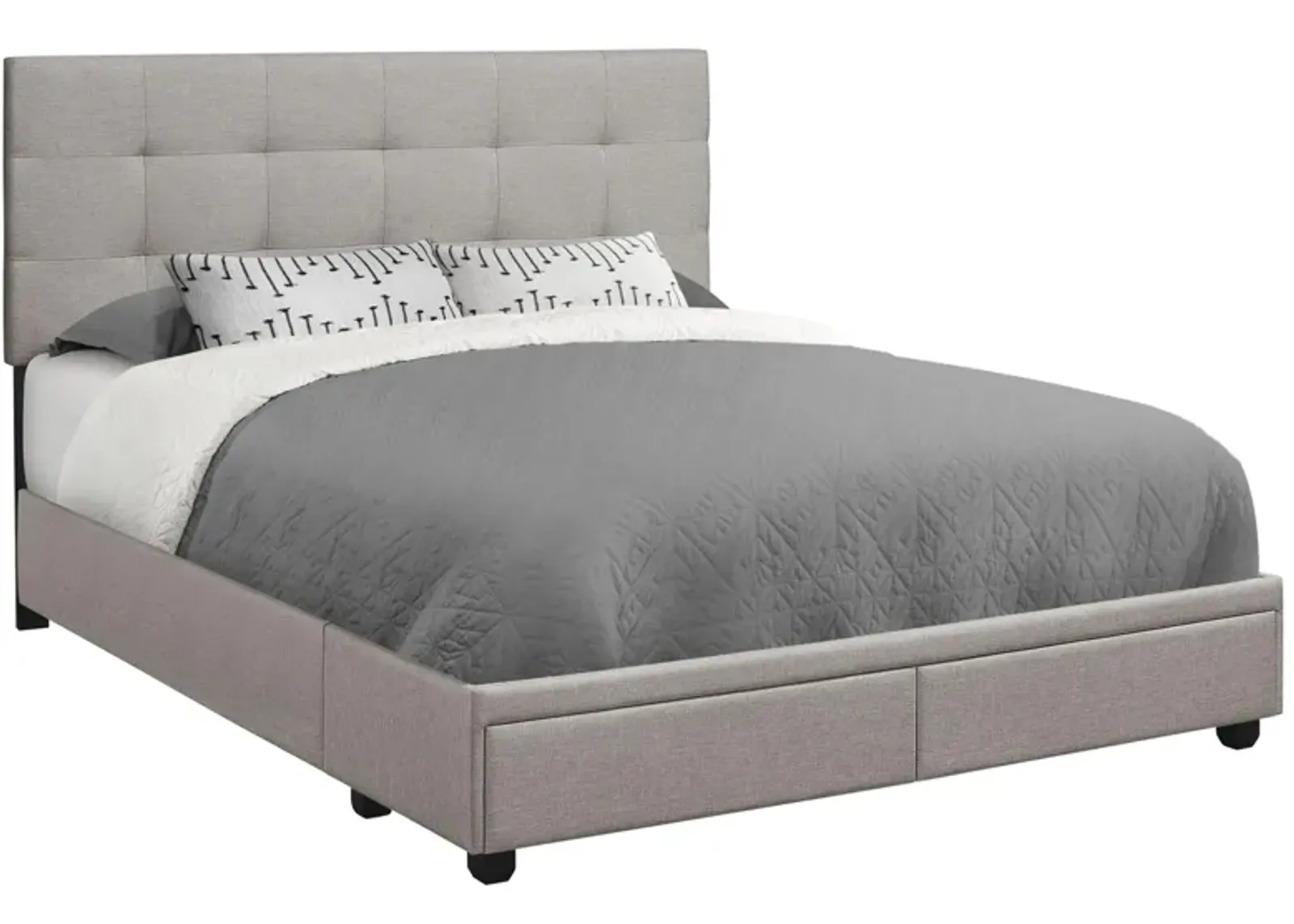 Clint Upholstered Platform Storage Bed in Grey by Monarch Specialties