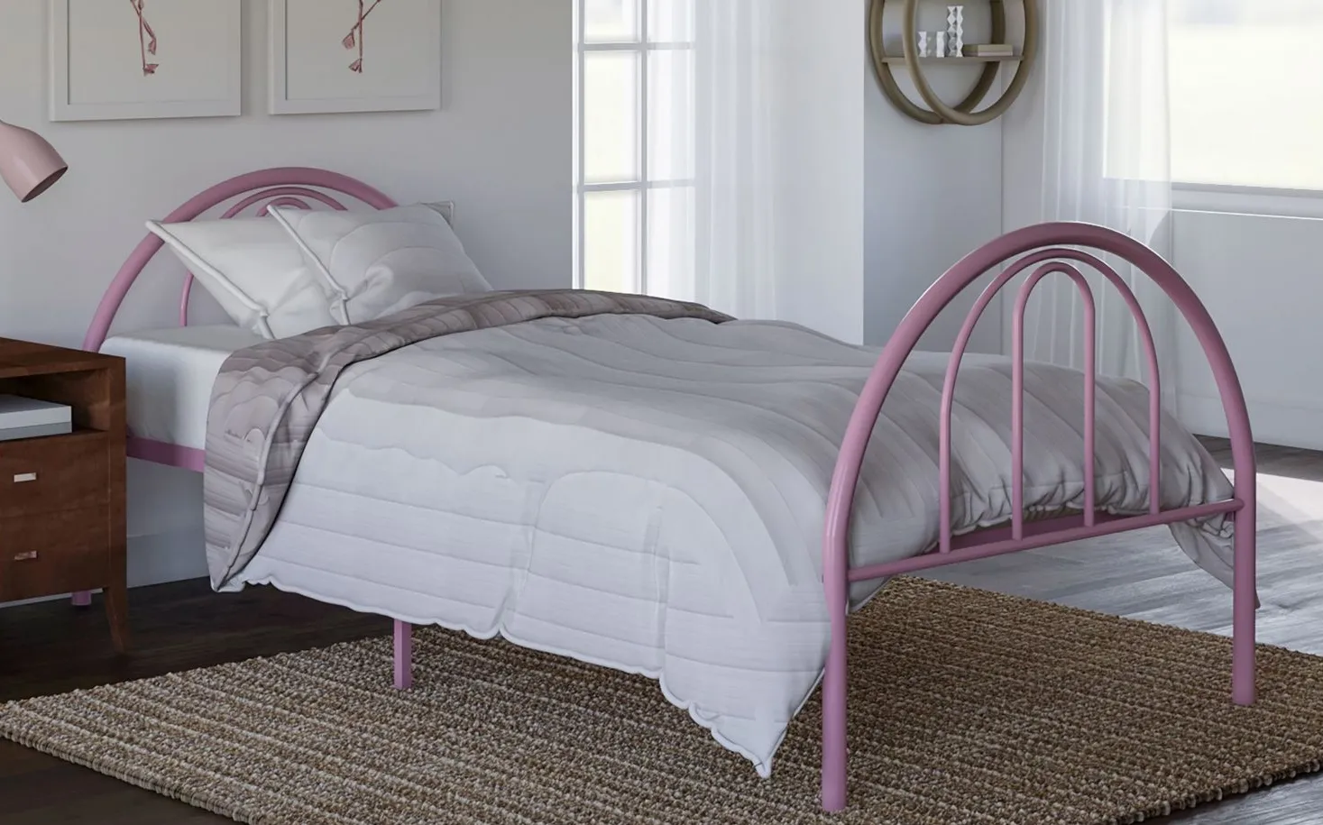 Brooklyn Metal Twin Bed in Pink by BK Furniture