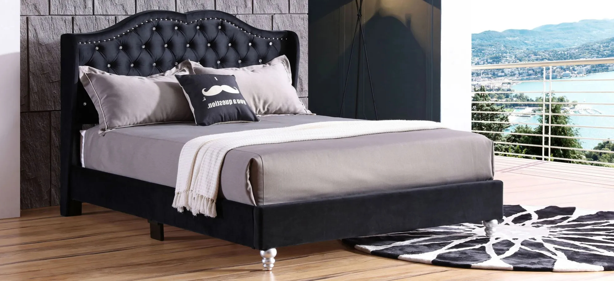 Joy Upholstered Panel Bed in Black by Glory Furniture