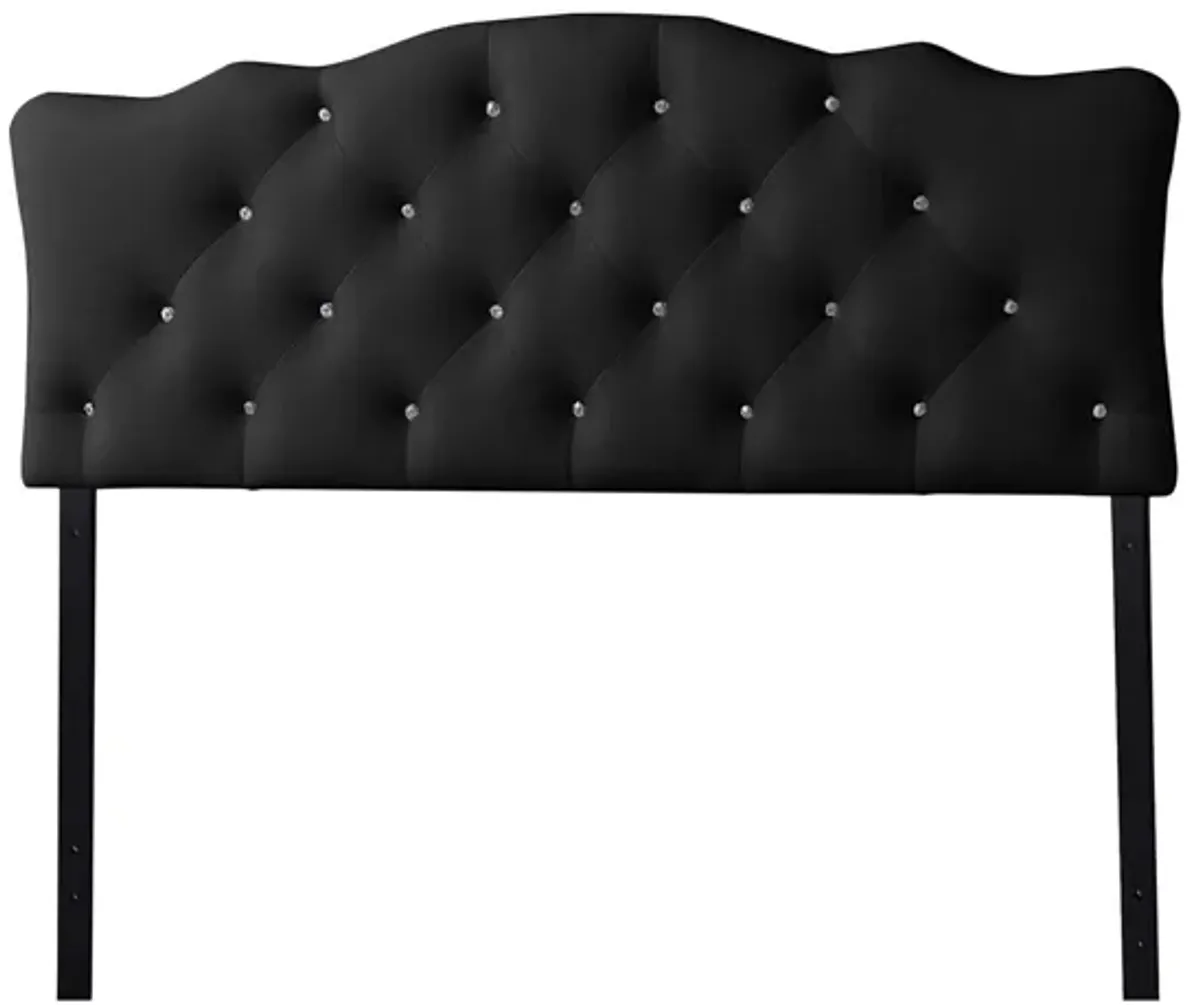 Rita Faux Leather Upholstered Button-tufted Scalloped Headboard in Black by Wholesale Interiors