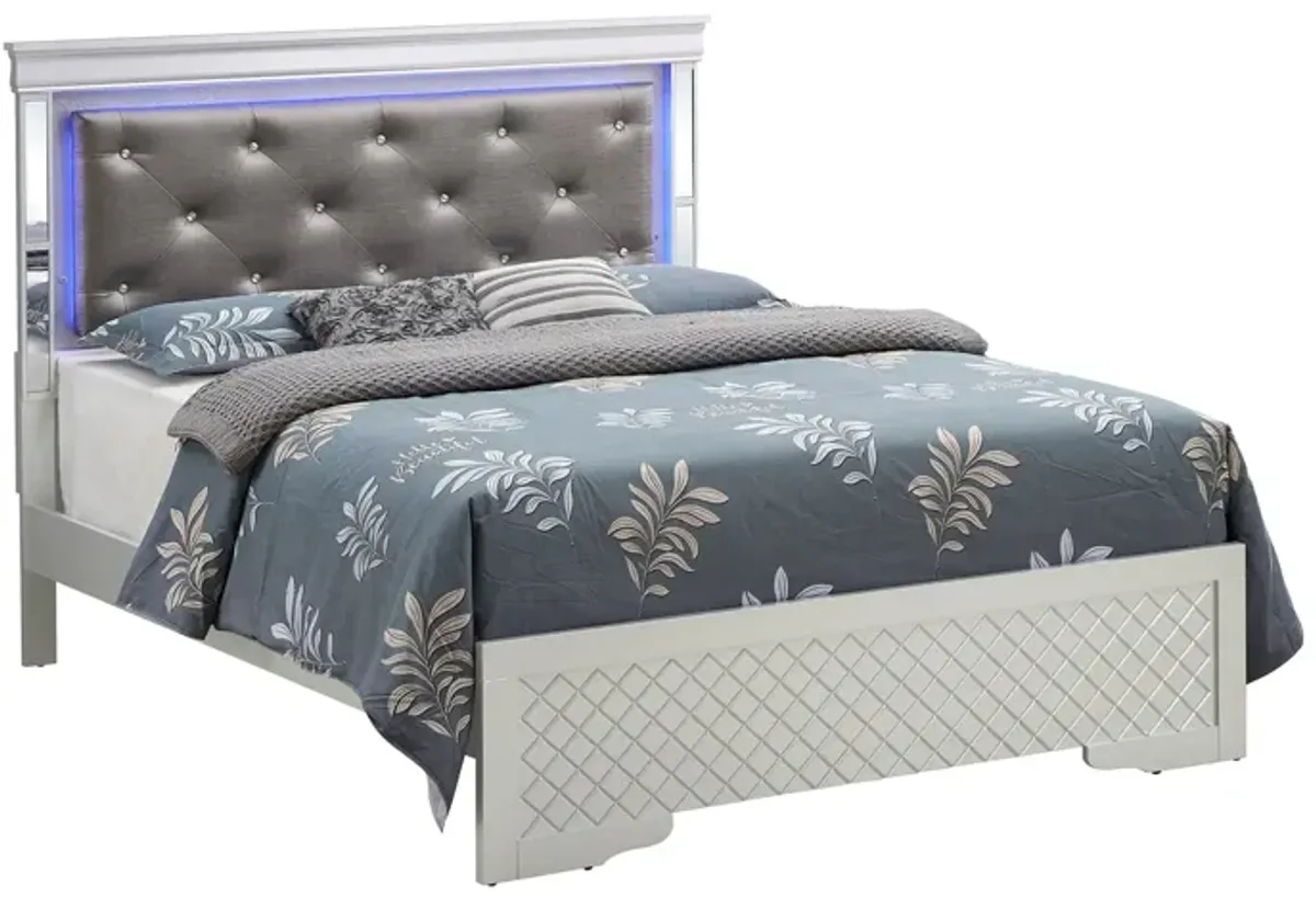 Verona Queen Bed w/ LED Lighting in Silver Champagne by Glory Furniture