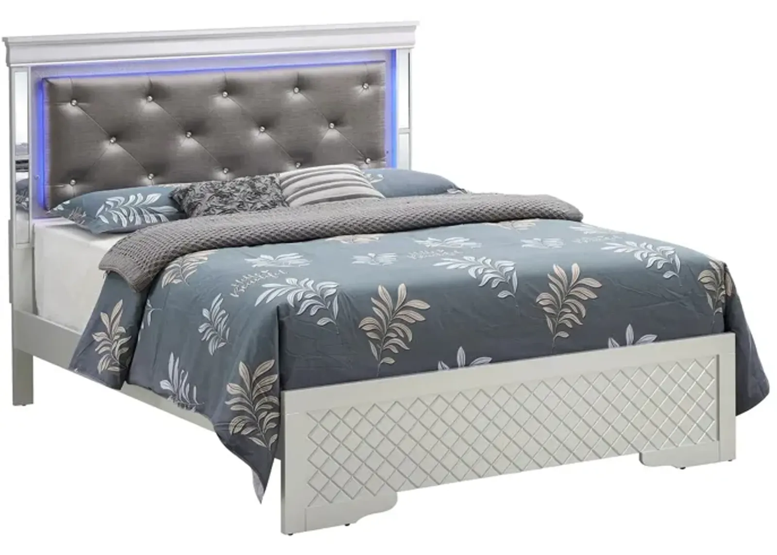 Verona Queen Bed w/ LED Lighting in Silver Champagne by Glory Furniture