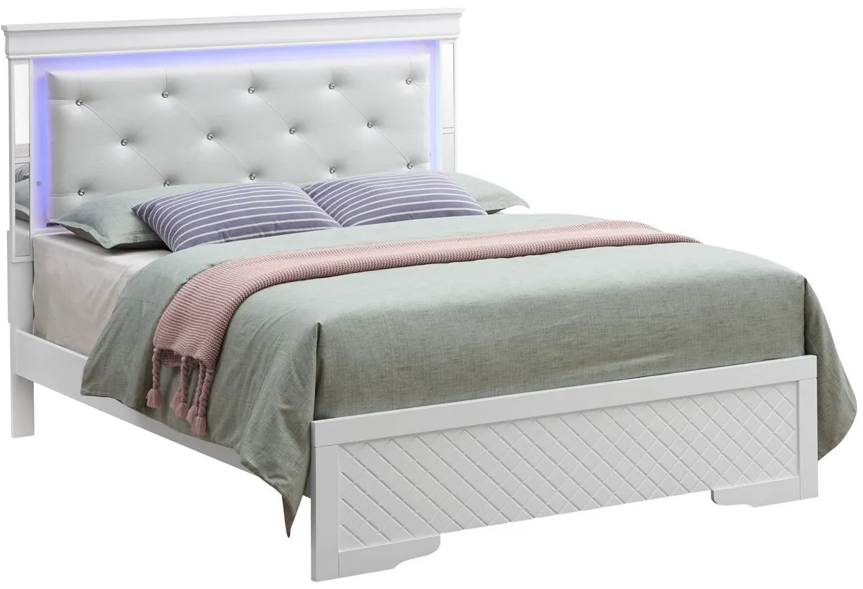Verona Queen Bed w/ LED Lighting in White by Glory Furniture