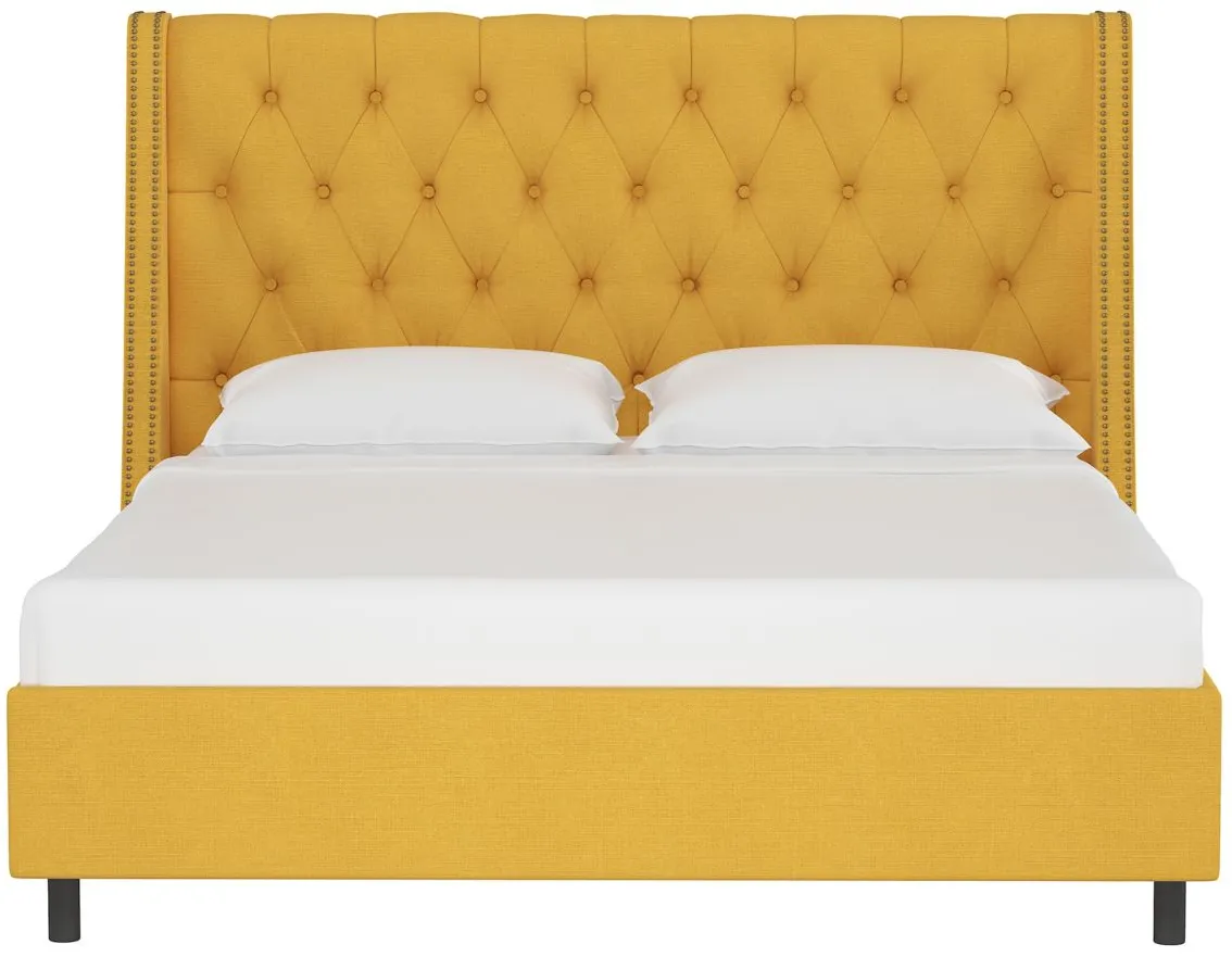 Sheridan Wingback Platform Bed in Linen French Yellow by Skyline