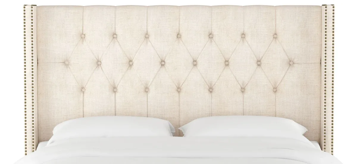 Cornelius Wingback Headboard in Linen Talc by Skyline