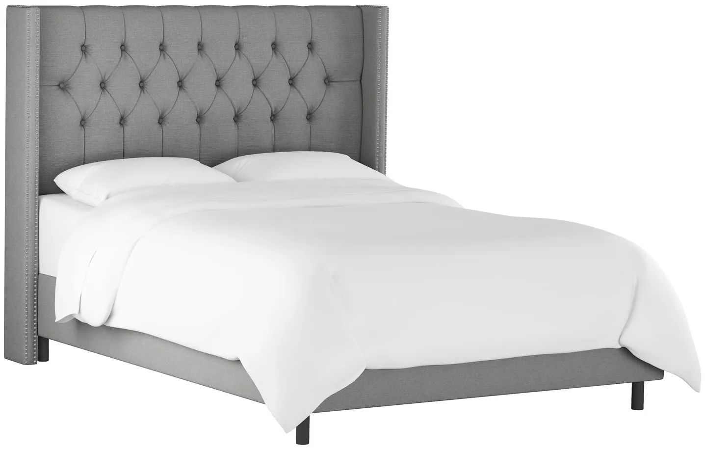 Cornelius Wingback Bed in Linen Gray by Skyline