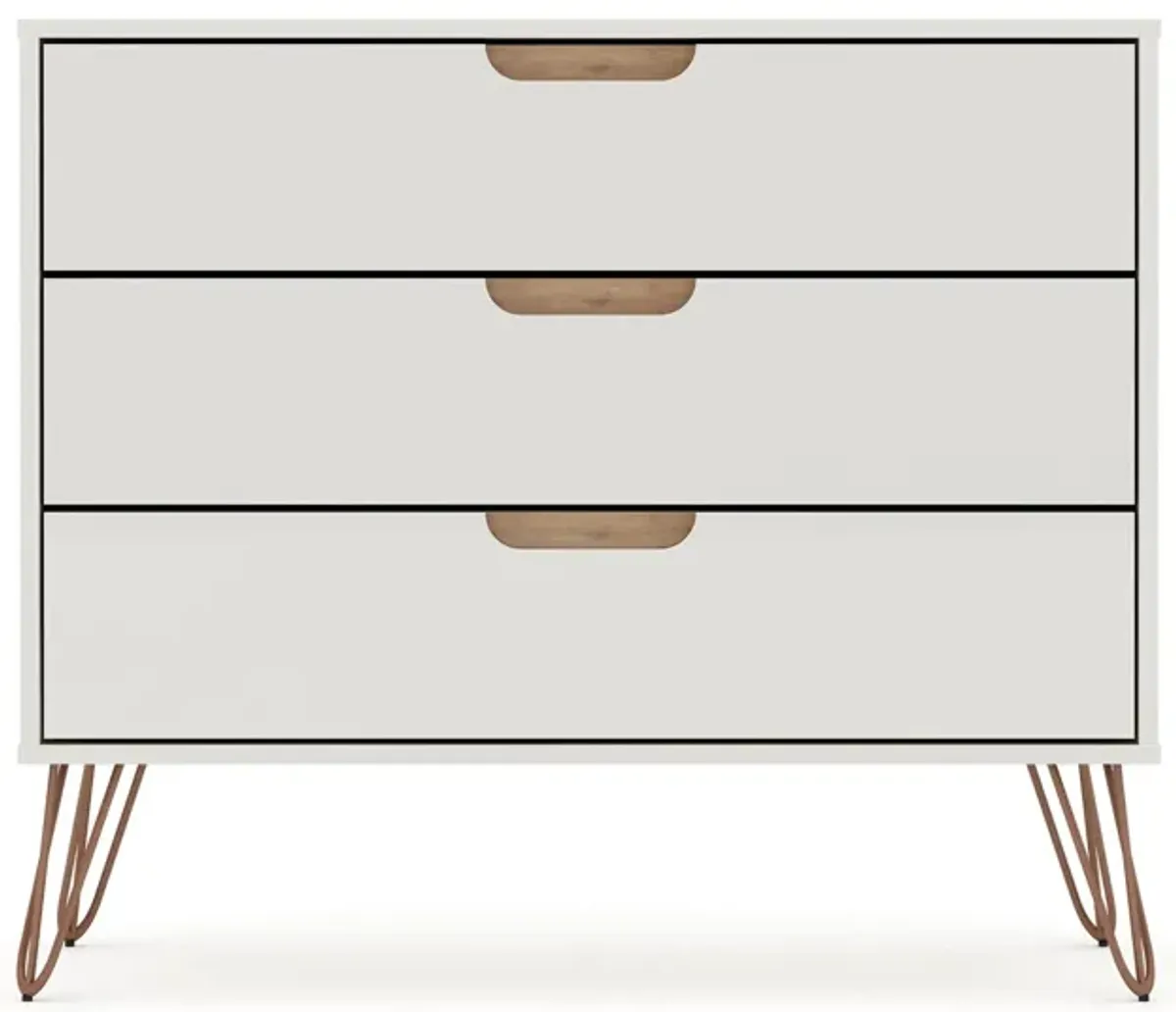 Rockefeller 3 Drawer Dresser in Off White and Nature by Manhattan Comfort