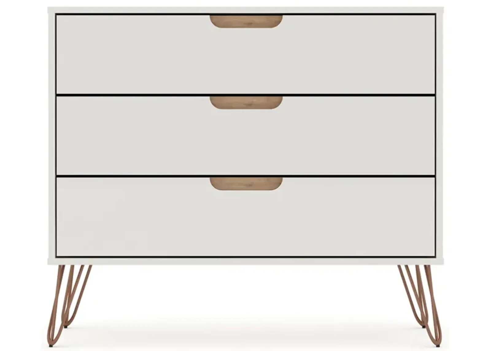 Rockefeller 3 Drawer Dresser in Off White and Nature by Manhattan Comfort